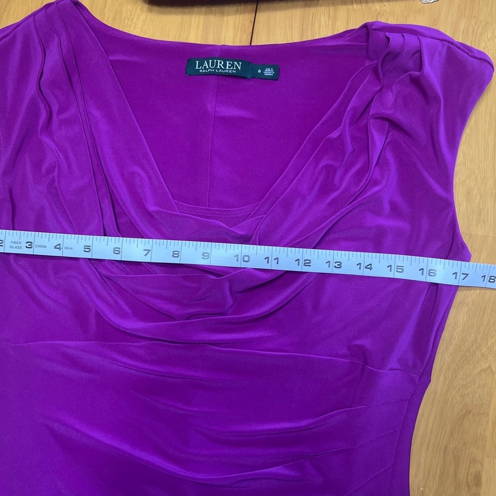 Lauren Ralph Lauren Purple Cowl Neck Ruched Sheath Dress Womens Cocktail Formal - Picture 6 of 8